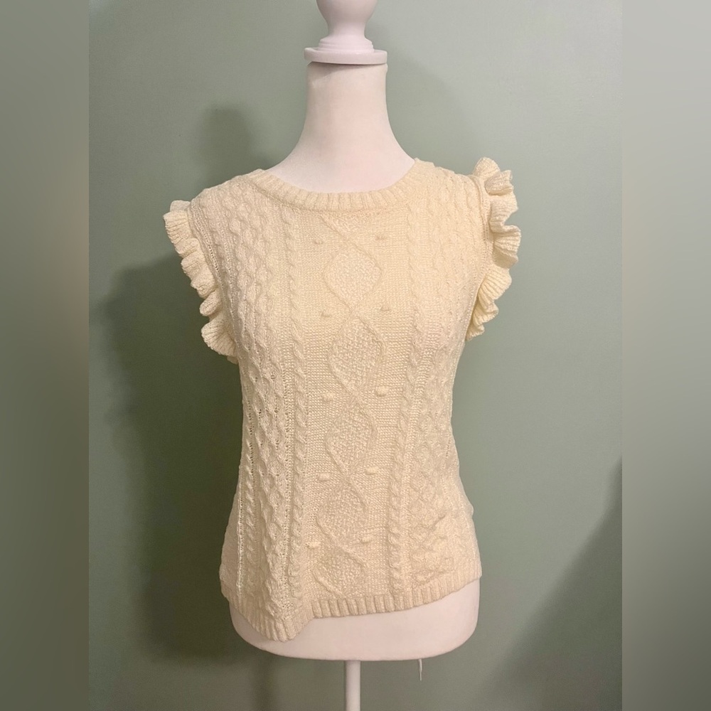 Fab’rik Ruffle Sleeve Knit Top Size Medium Cream / Tan